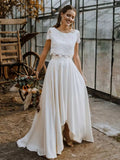 Hochzeitskleid Damen | Zweiteiler mit Spitzenoberteil & Vokuhila-Rock