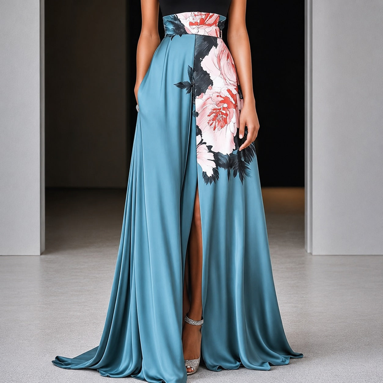 Annie - Maxikleid ohne Ärmel mit Blumenmuster