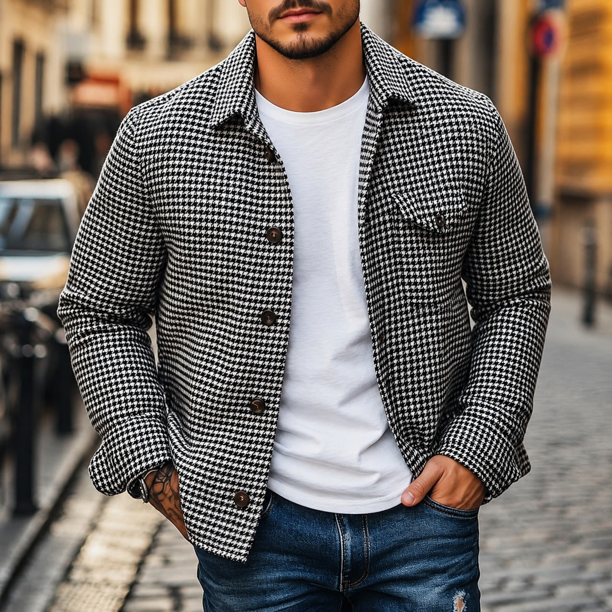 Andrew - Retro Jacke im Stil eines Hemds mit Einreiher