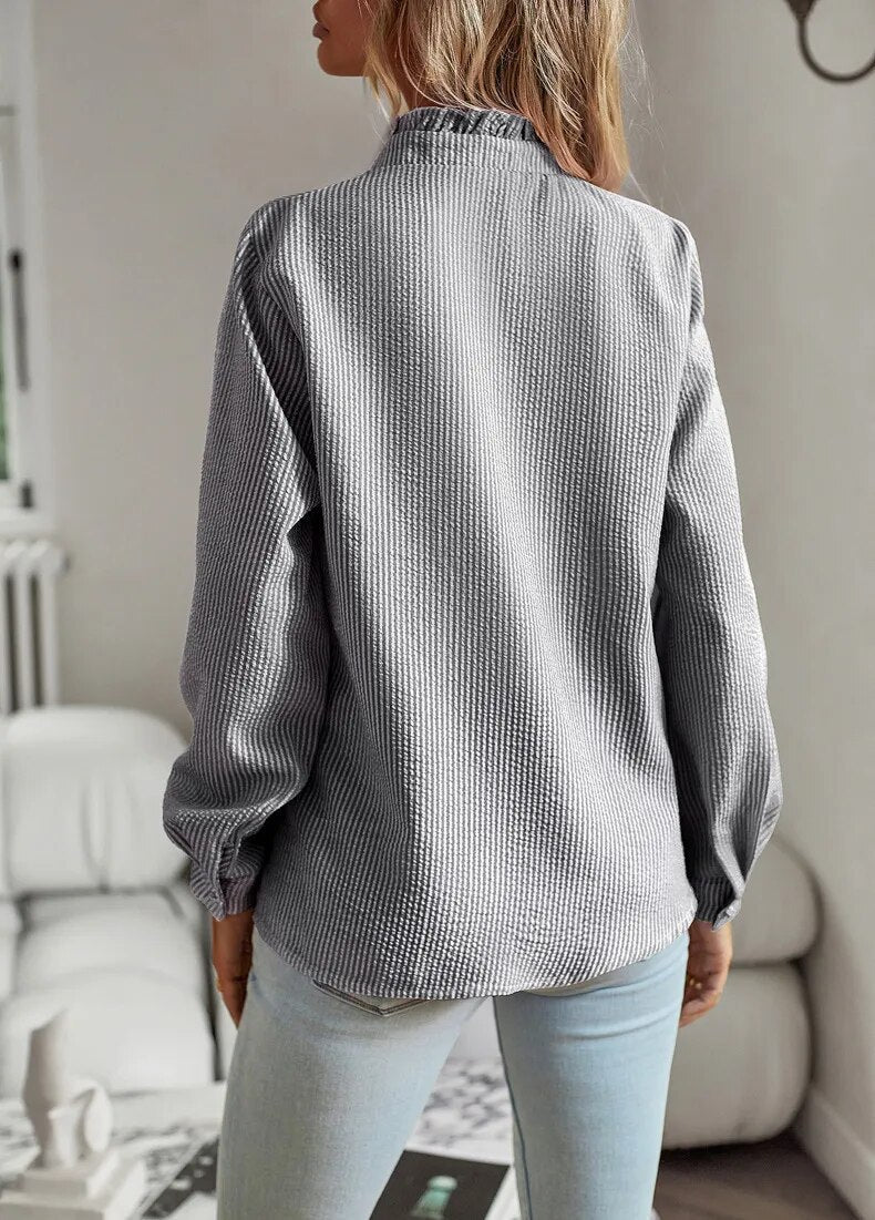 Damen Geknöpft Elegant Gestreift Bluse