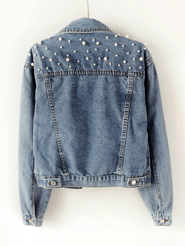 Jeans jacke Damen | Perlenbesatz & Klassische Knopfleiste