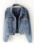 Jeans jacke Damen | Perlenbesatz & Klassische Knopfleiste