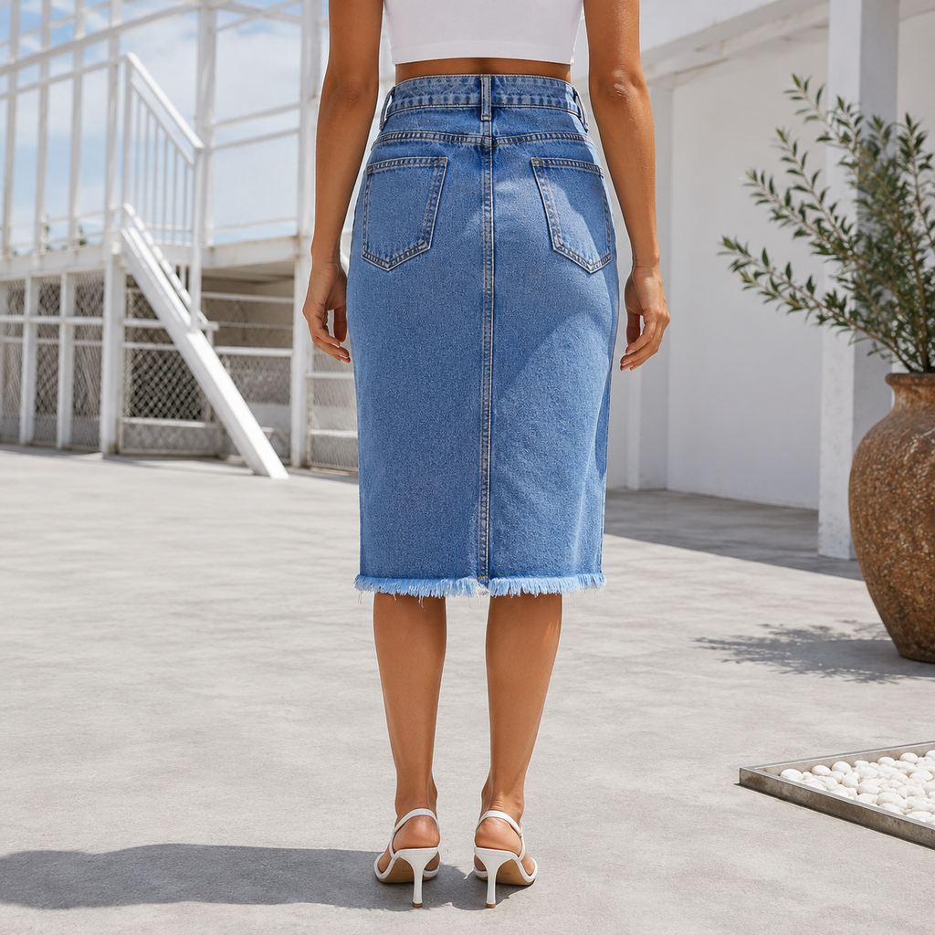 Jenna | Damen Rock Midi Schlitz Hohe Taille Elegant