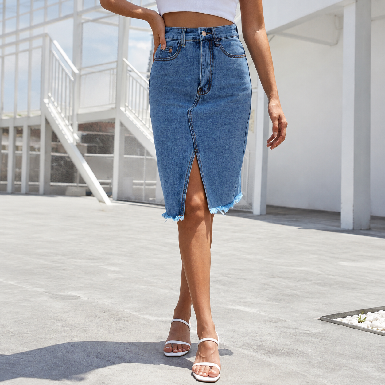 Jenna | Damen Rock Midi Schlitz Hohe Taille Elegant