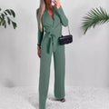 Nora | Damen Jumpsuit Elegant V-Ausschnitt Weites Bein Bindegürtel
