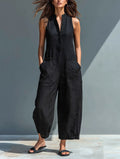 Jumpsuit Damen | Ärmelloser Einteiler mit Stehkragen