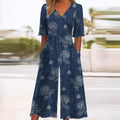 Jumpsuit Damen | Boho Blumenmuster, V-Ausschnitt & weites Bein