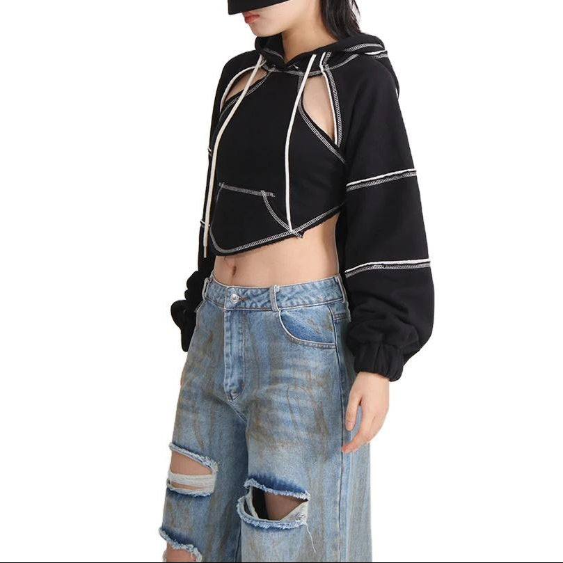Kapuzenpullover Damen | Cropped & Cut-Out-Details