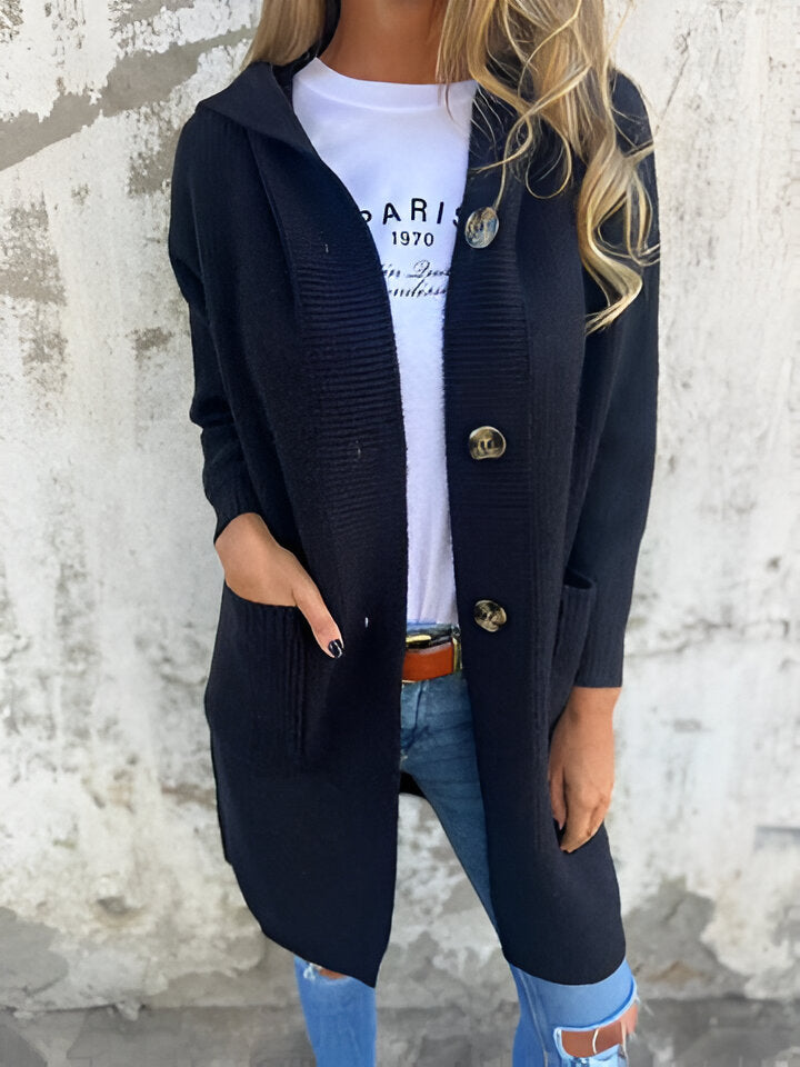 Kapuzenpullover Damen | Longform & Knopfleiste