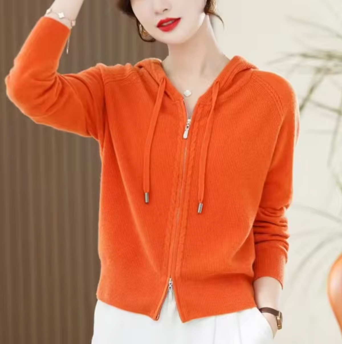Kapuzenpullover Damen | Strick-Kapuze & Zweiwege-Zipp