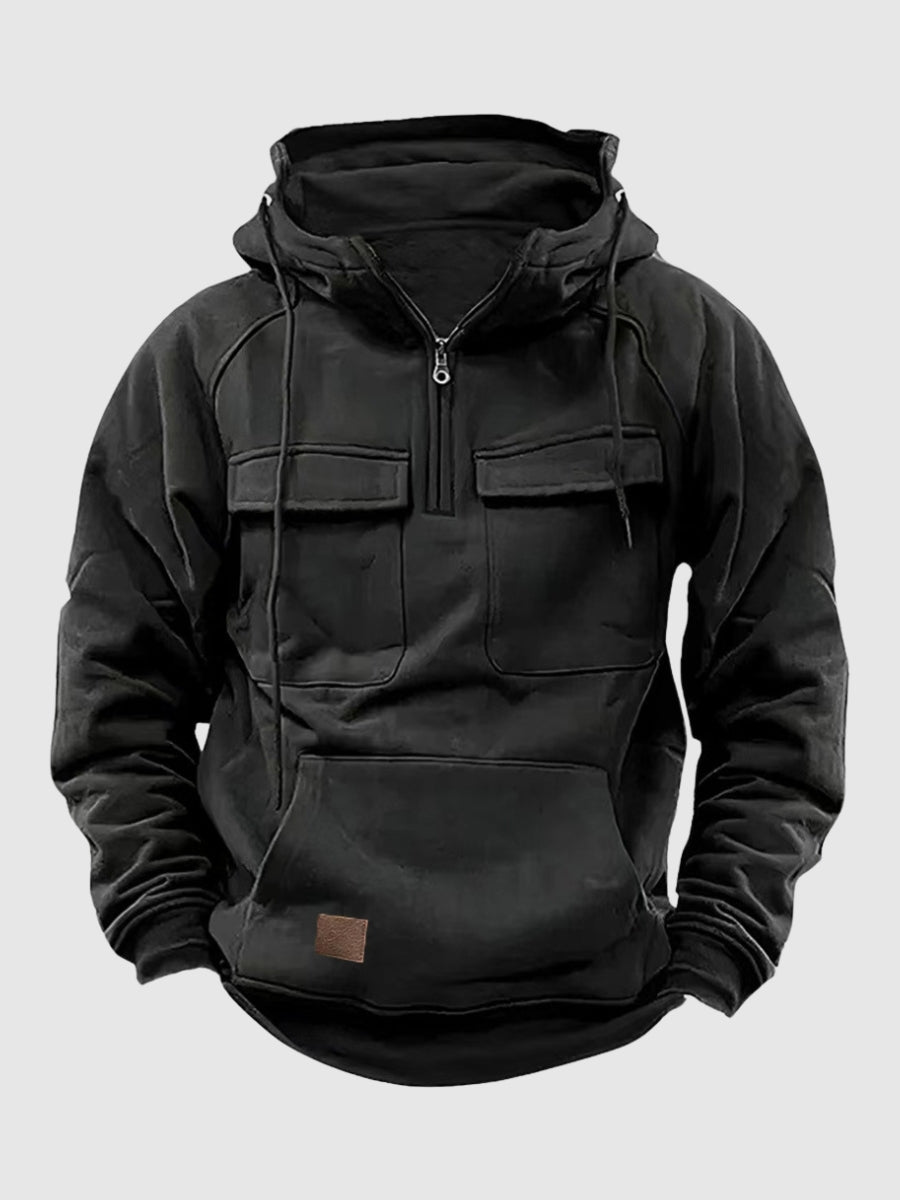 Kapuzenpullover Herren | Cargo-Taschen & Quarter-Zip