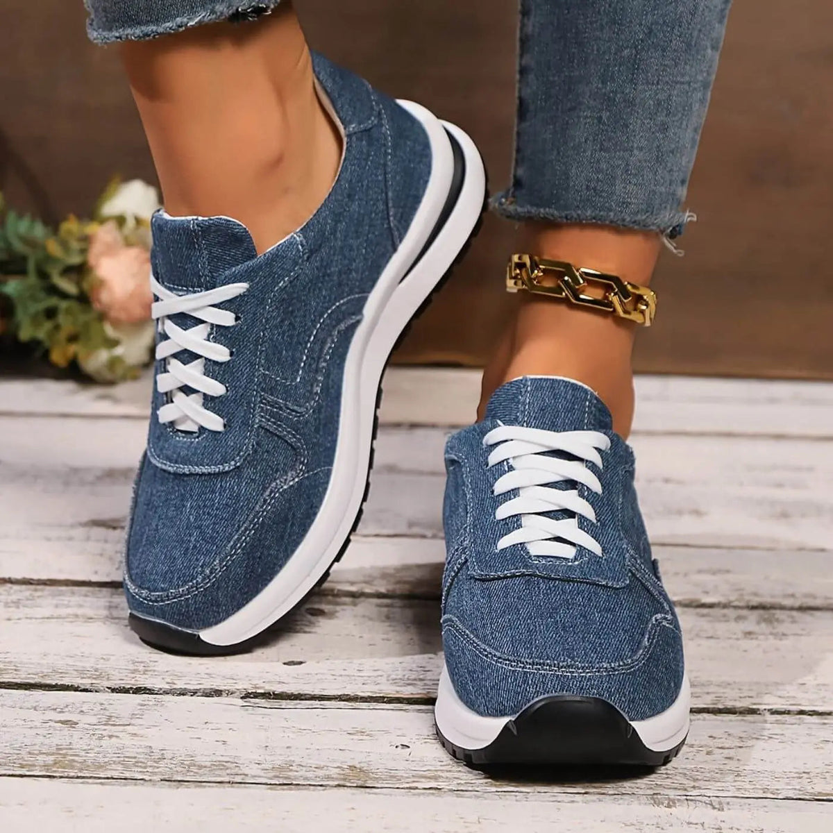Komfort Schuhe Damen | Denim-Sneaker & Leichte Profilsohle