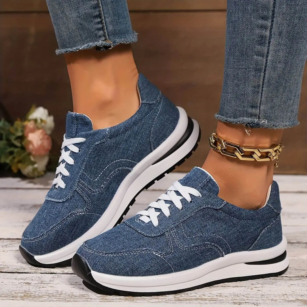 Komfort Schuhe Damen | Denim-Sneaker & Leichte Profilsohle