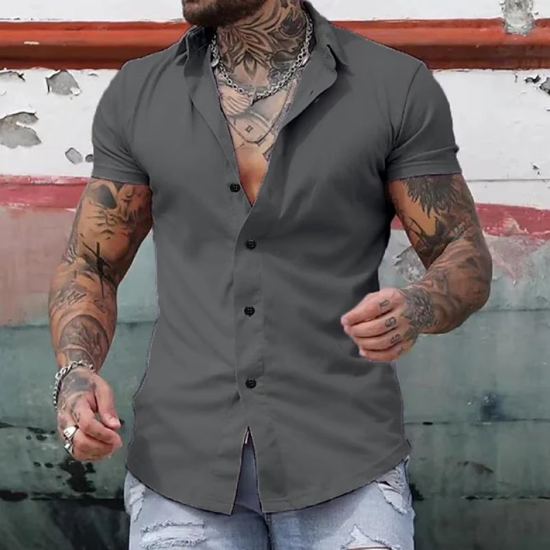 Herren Sommer Stehkragen Slim Fit Hemd