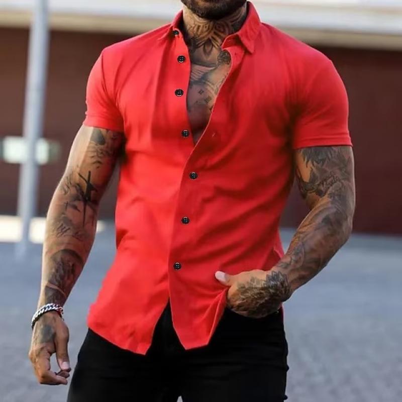 Herren Sommer Stehkragen Slim Fit Hemd