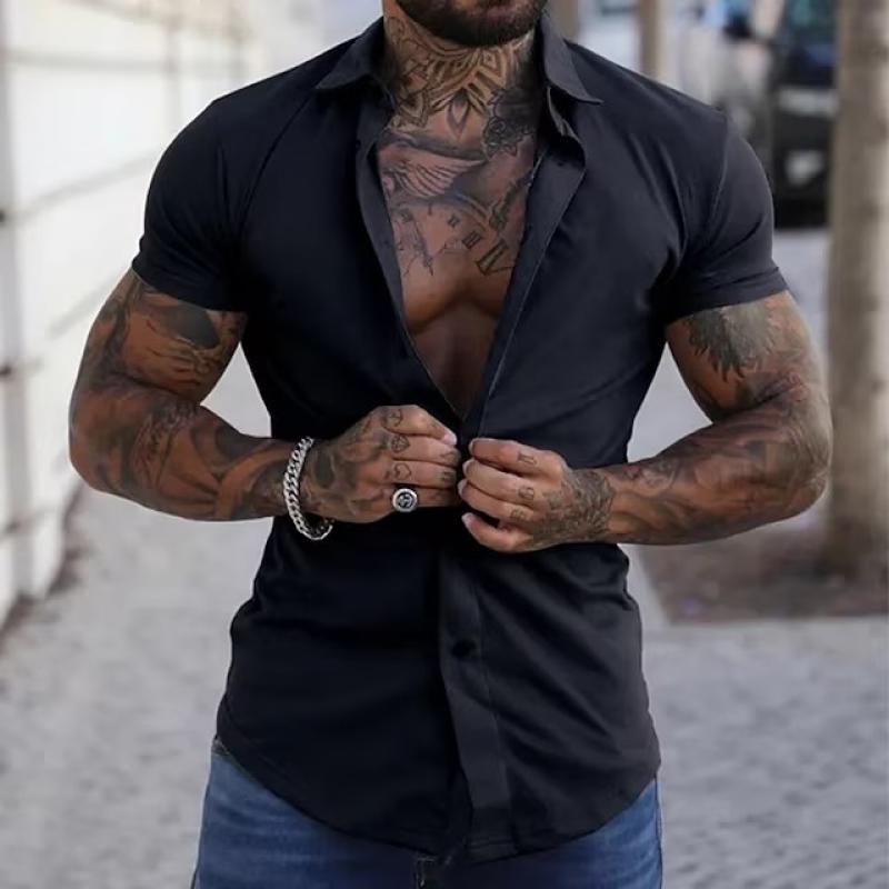 Herren Sommer Stehkragen Slim Fit Hemd