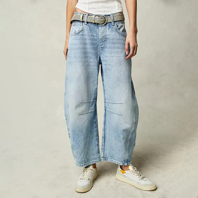 Nora | Damen Barrel Leg Jeans Weites Bein High Waist Freizeithose