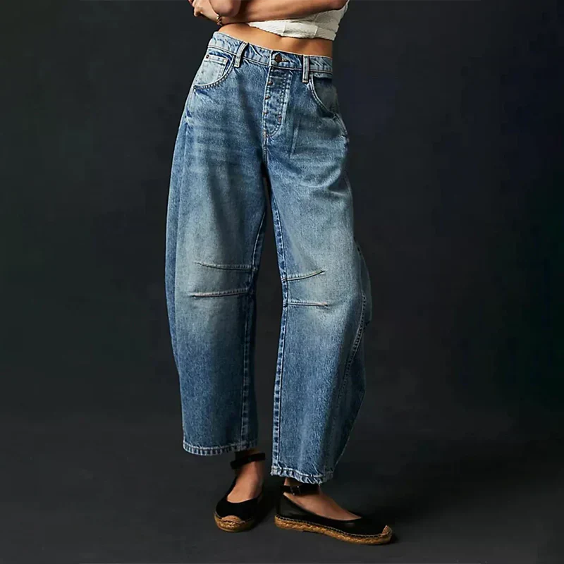 Nora | Damen Barrel Leg Jeans Weites Bein High Waist Freizeithose