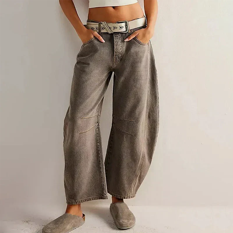 Nora | Damen Barrel Leg Jeans Weites Bein High Waist Freizeithose