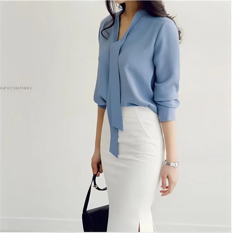 Langarm Bluse Damen | Schleifenkragen & Elegant