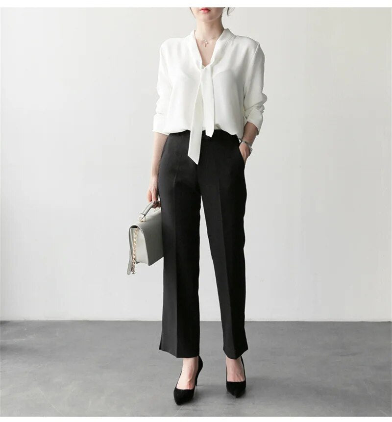 Langarm Bluse Damen | Schleifenkragen & Elegant