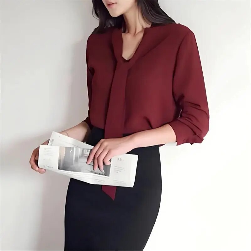 Langarm Bluse Damen | Schleifenkragen & Elegant