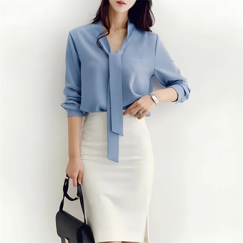 Langarm Bluse Damen | Schleifenkragen & Elegant