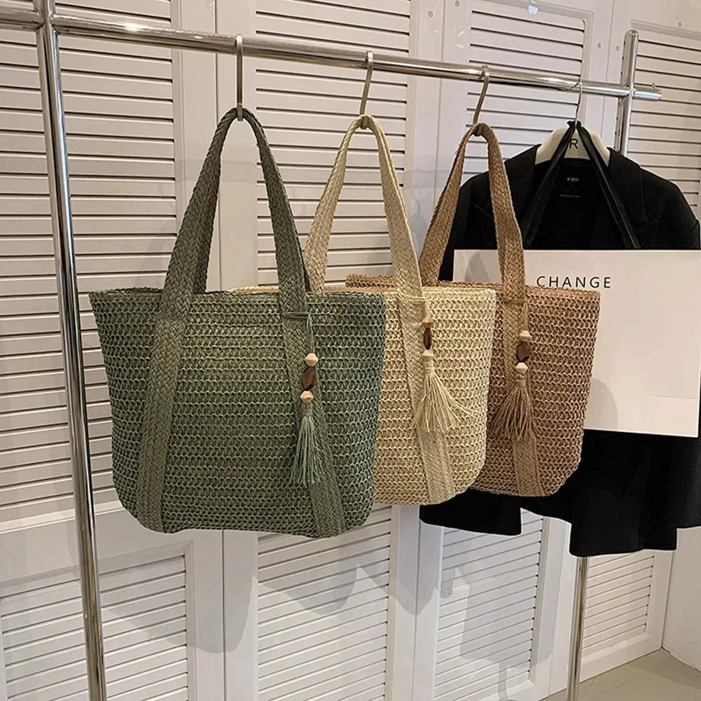 Lässige Strohtasche für Damen – Sommer, vielseitig und leicht