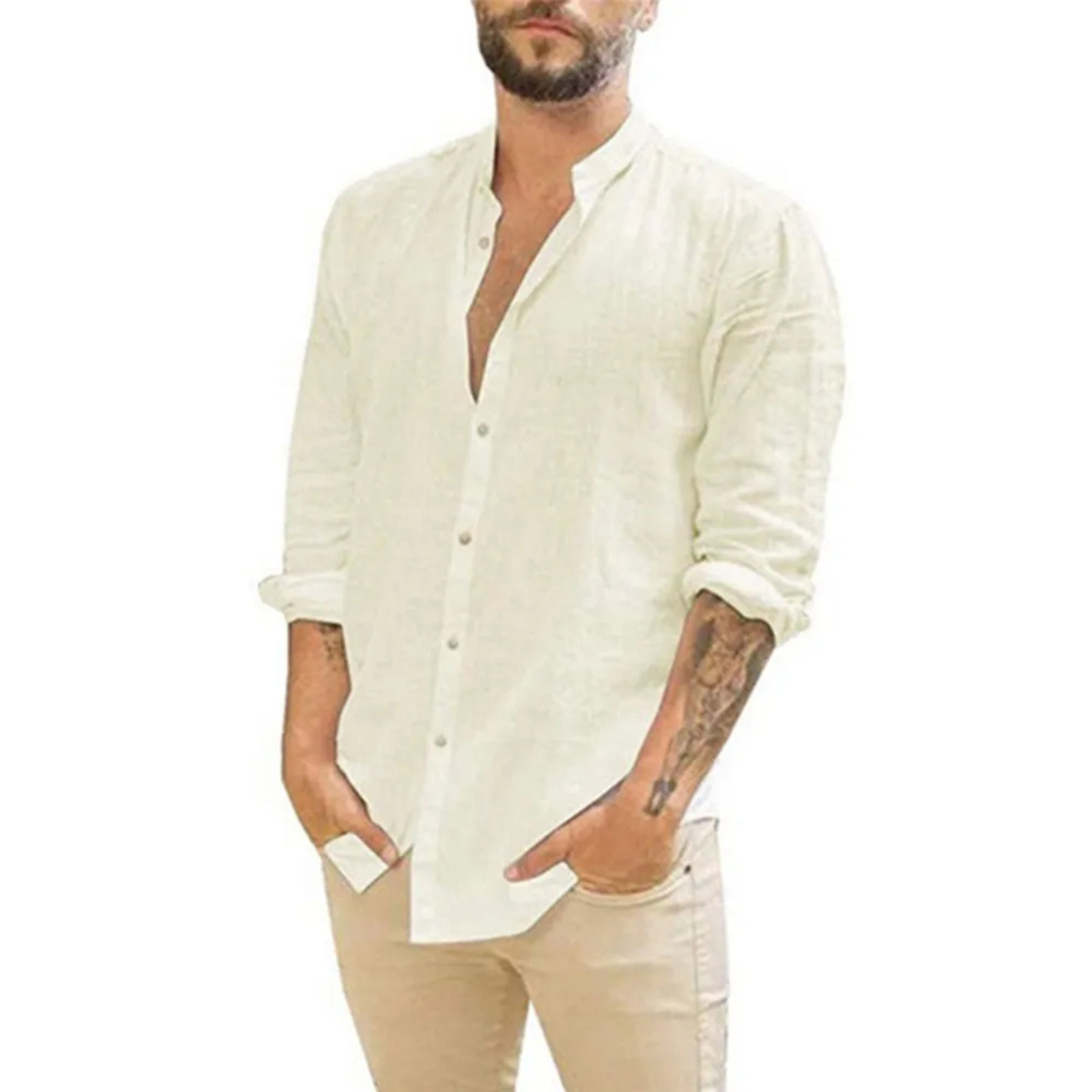 Herren Slim Fit Leinen Sommer Hemd