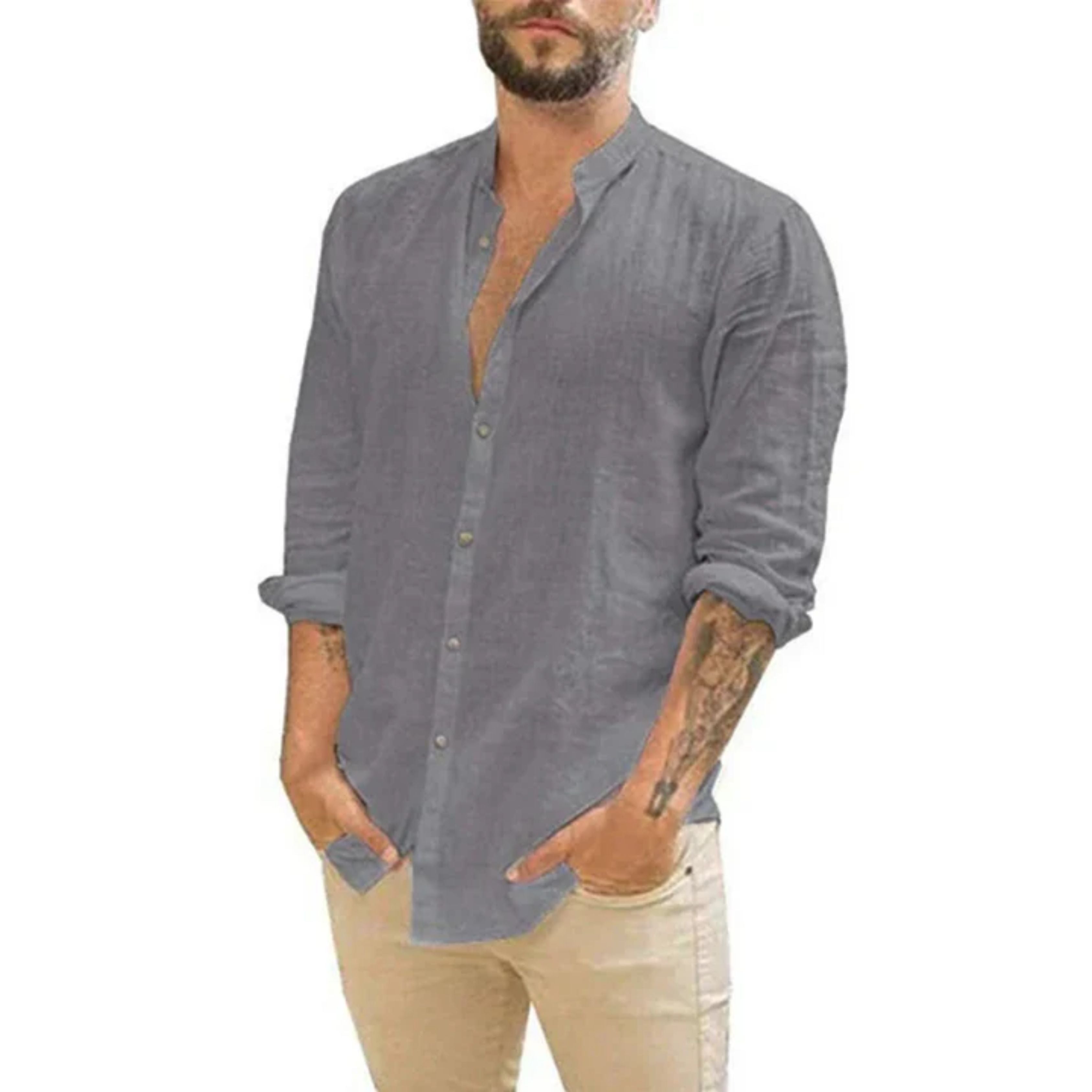 Herren Slim Fit Leinen Sommer Hemd