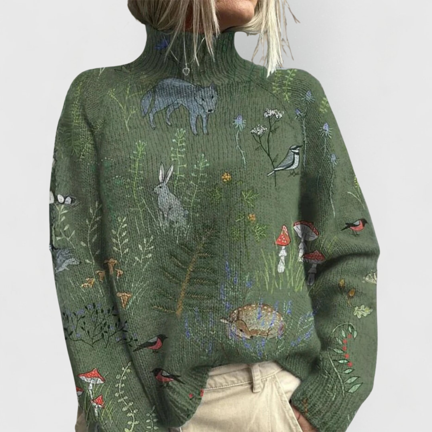 Barbara | Damen Natur Druck Gemütlich Strick Pullover