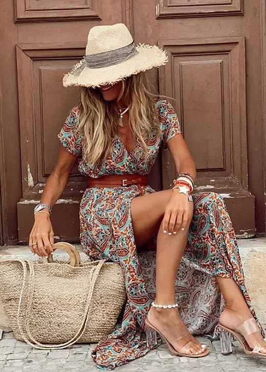 Luftiges Boho-Maxikleid für Frauen mit passendem Gürtel – Sommerkleid für stilvolle Anlässe