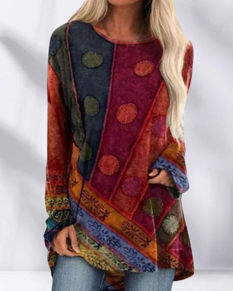 Oberteil Damen | Boho Ethno-Print & Langarm Oversize
