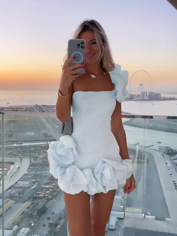 Damen Asymmetrisches Rüschen Mini Abendkleid