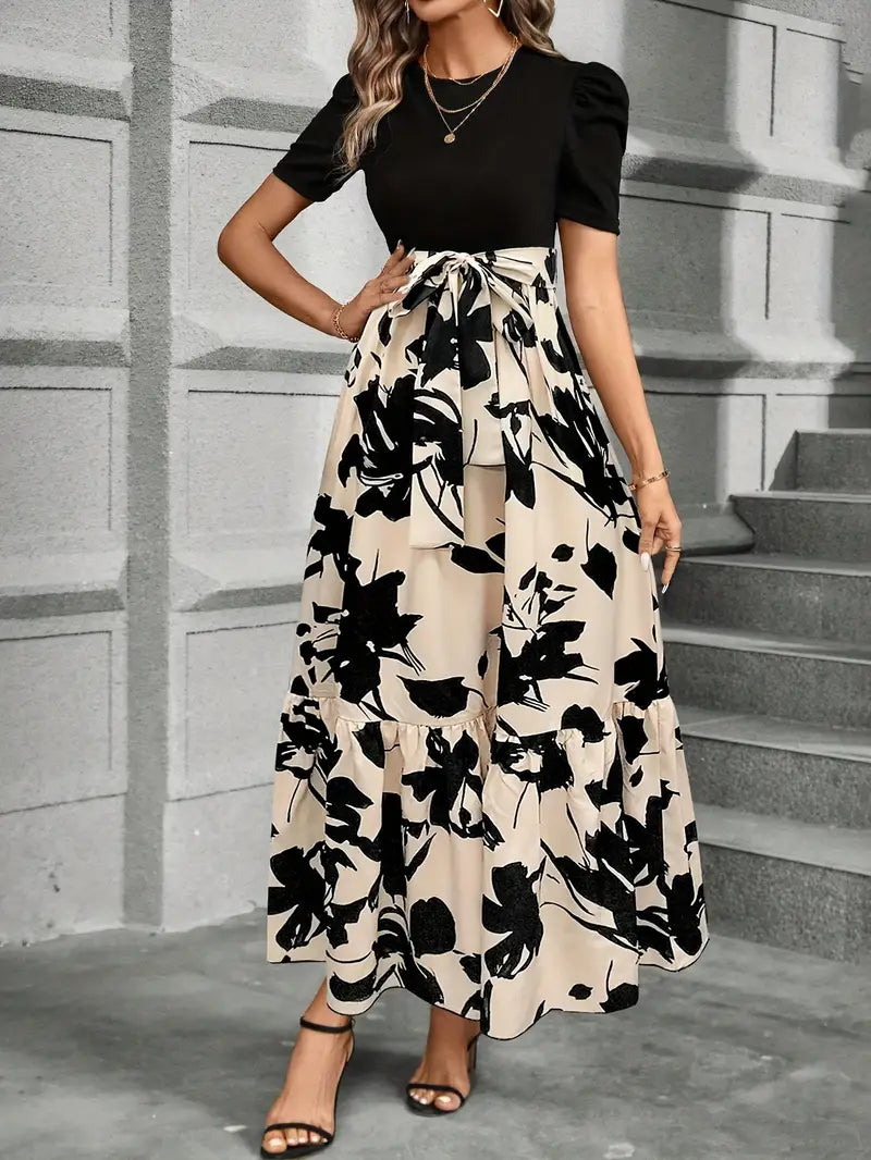 Damen Elegantes Taillenbindung Maxikleid