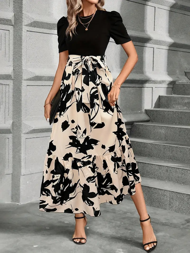 Damen Elegantes Taillenbindung Maxikleid