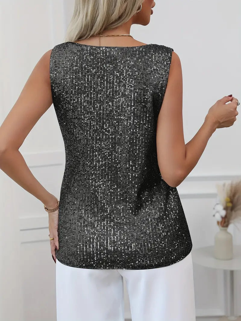 Damen Glitzer V-Ausschnitt Top