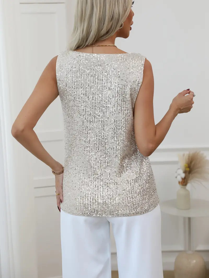 Damen Glitzer V-Ausschnitt Top