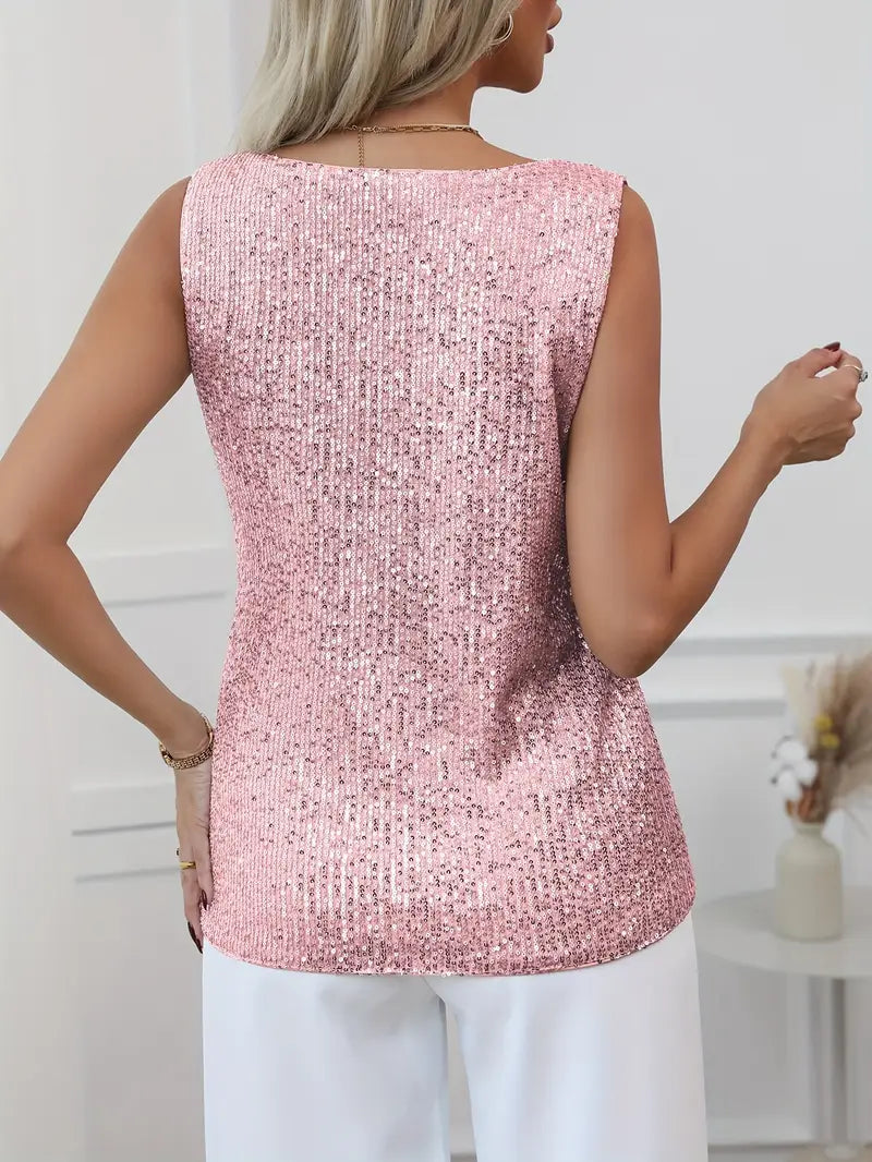 Damen Glitzer V-Ausschnitt Top