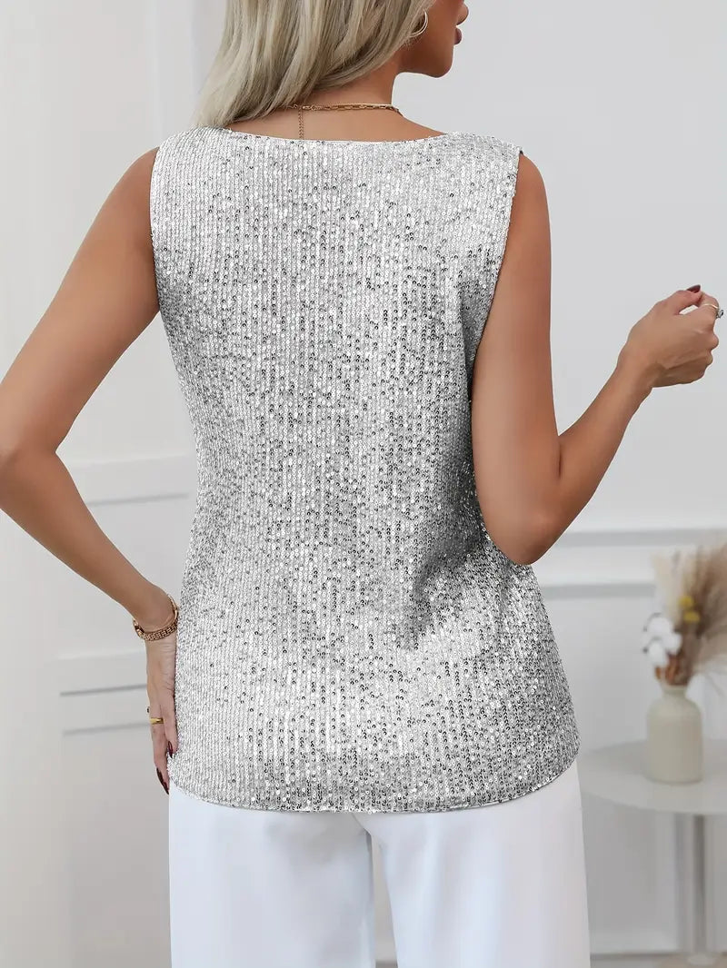 Damen Glitzer V-Ausschnitt Top