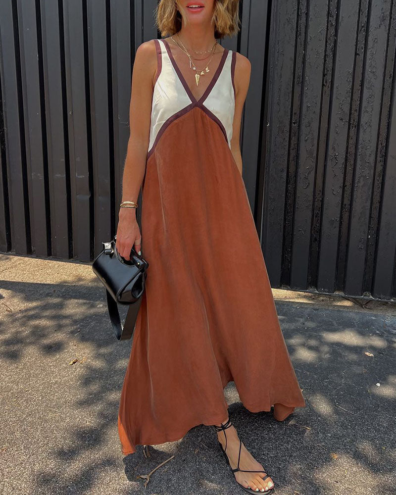 Damen V-Ausschnitt Sommer Maxikleid