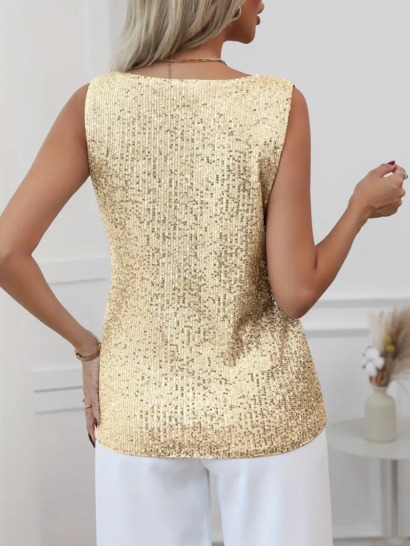 Damen Glitzer V-Ausschnitt Top