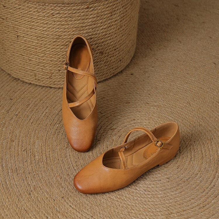 Damen Klassisch Rund Toe Schnalle Ballerinas