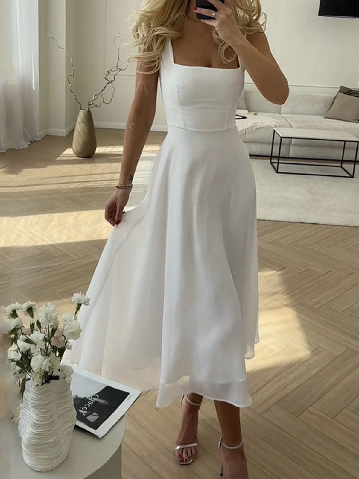 Taija | Damen Midi Kleid Trägerkleid A-Linie Sommerkleid