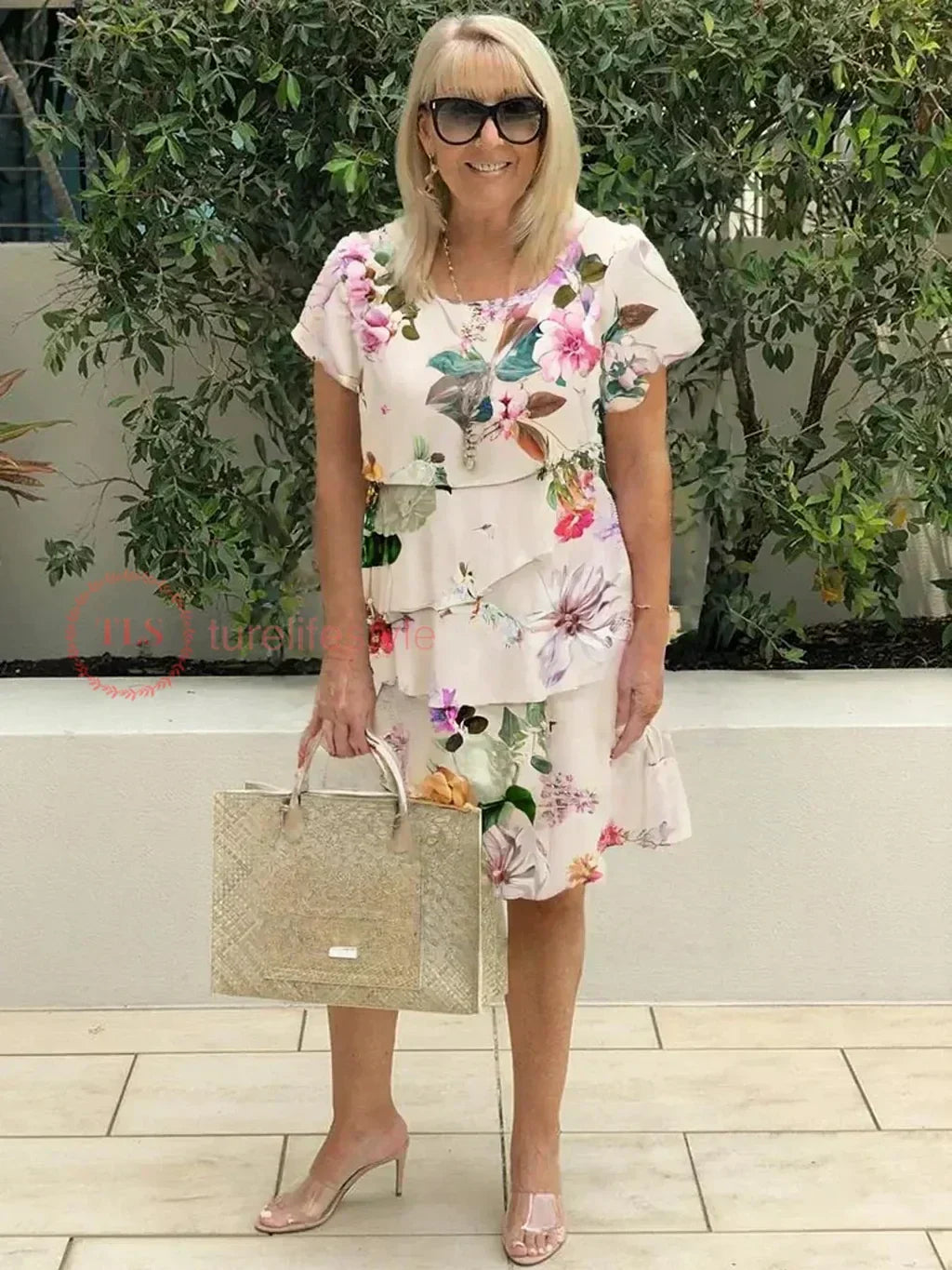 Midikleid Damen | Romantisch mit Blumendruck & Rüschensaum