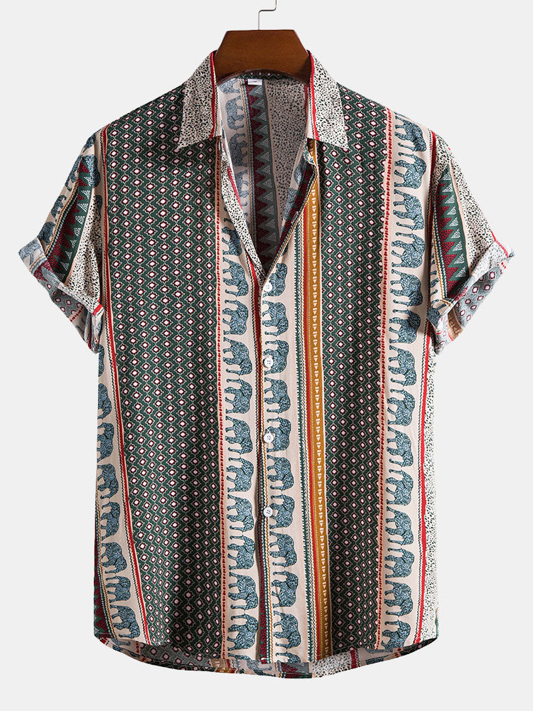 Poloshirt Herren | Boho Ethno-Print & Kurzarm