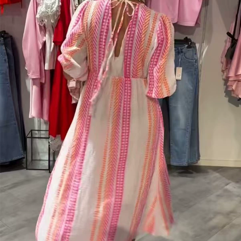 Maxi Kleid Damen | Ethno-Print & Feminine Puffärmel