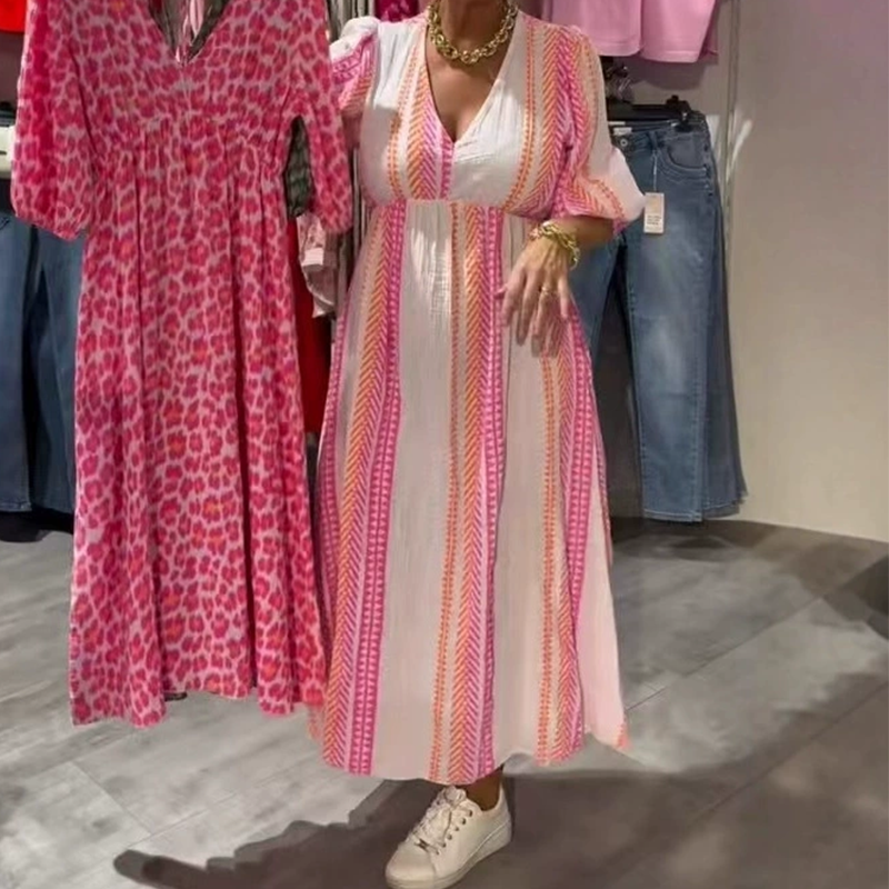 Maxi Kleid Damen | Ethno-Print & Feminine Puffärmel