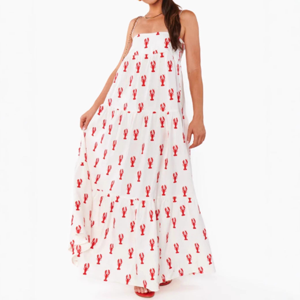 Maxi Kleid Damen | Trägerloses Bandeau & Verspielter Maritim-Print
