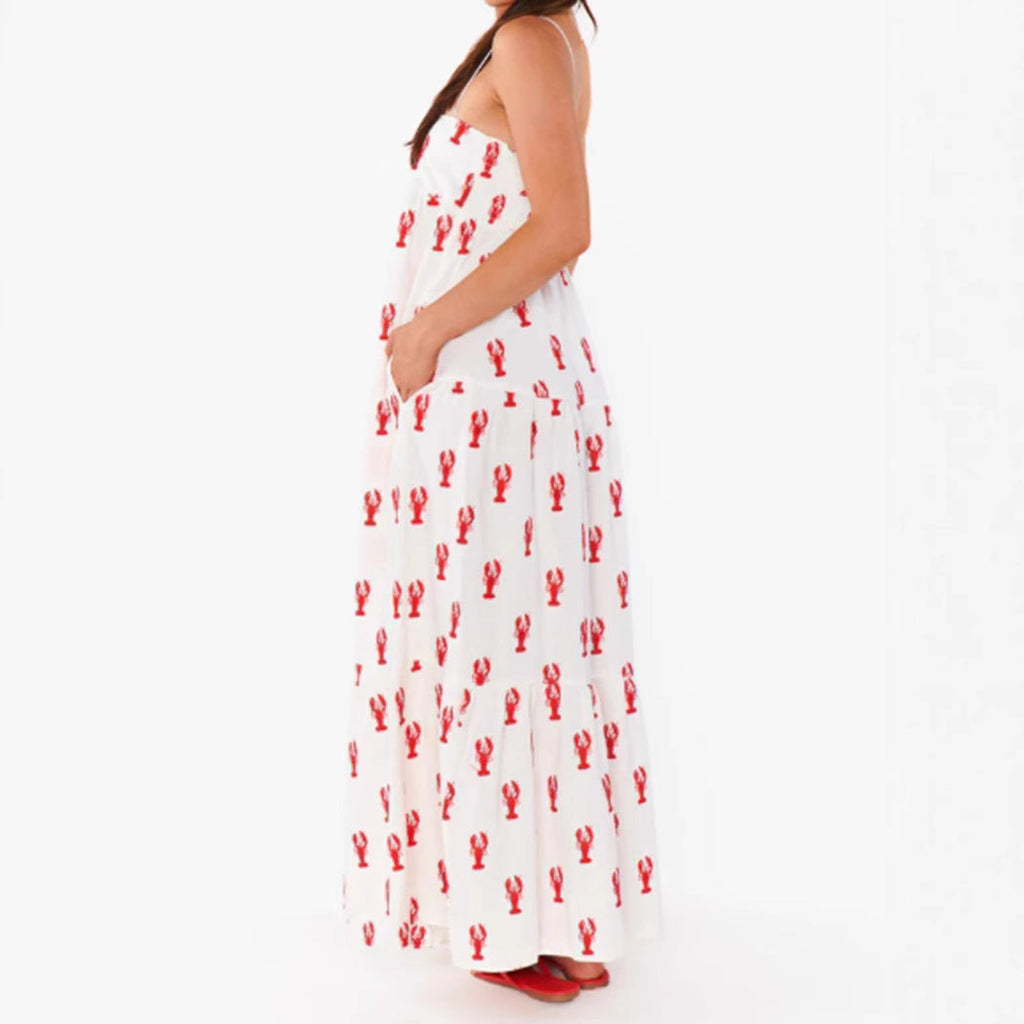Maxi Kleid Damen | Trägerloses Bandeau & Verspielter Maritim-Print